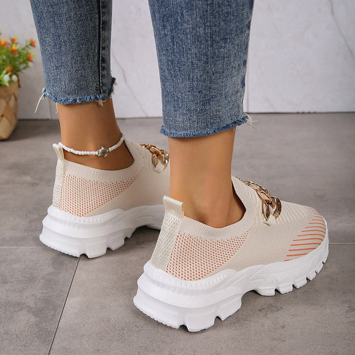 Women's Slip-On Platform Flat Shoes | Breathable Knit Chunky Sole Casual Sneakers