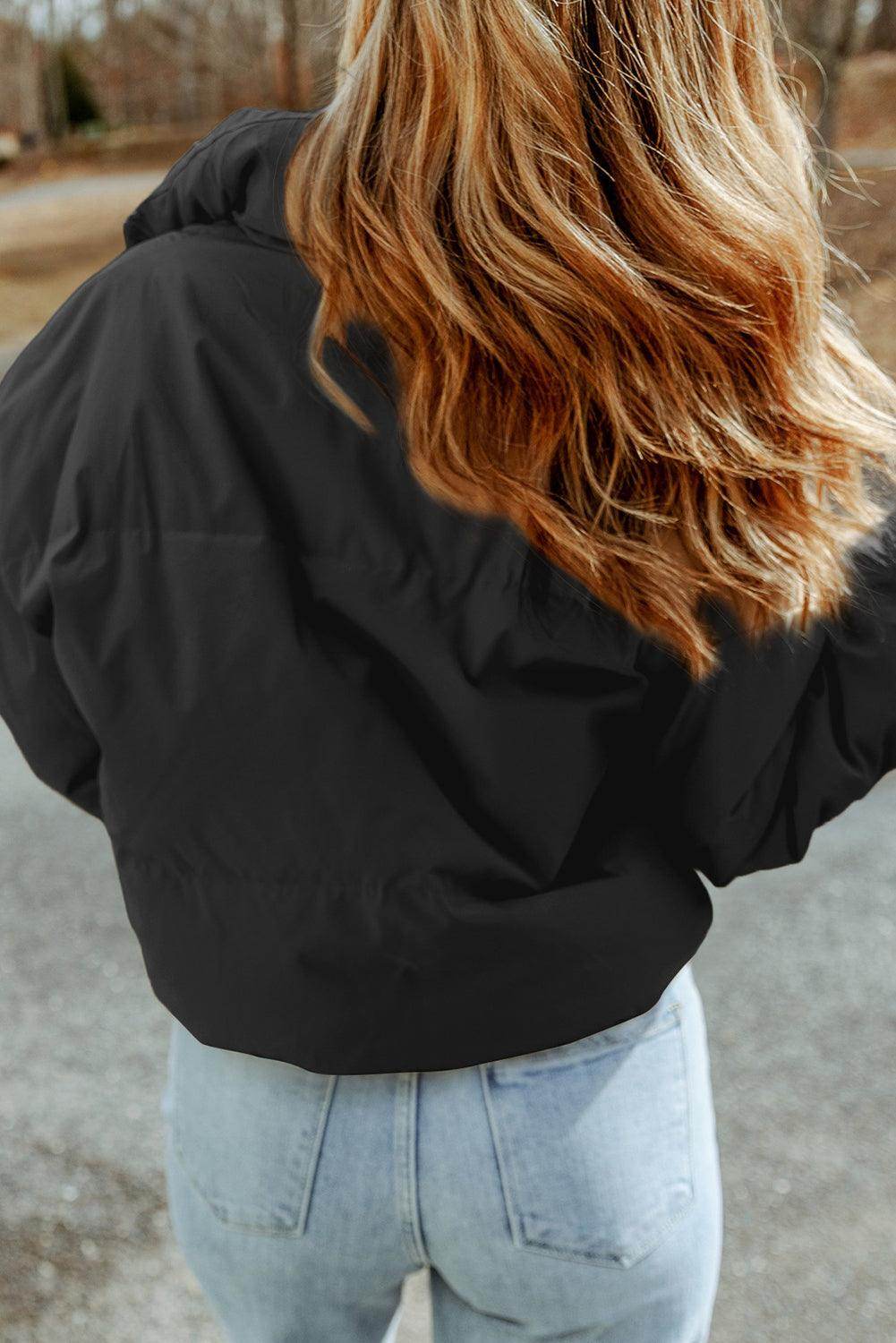 Zip Up Collared Neck Coat with Pockets for Women