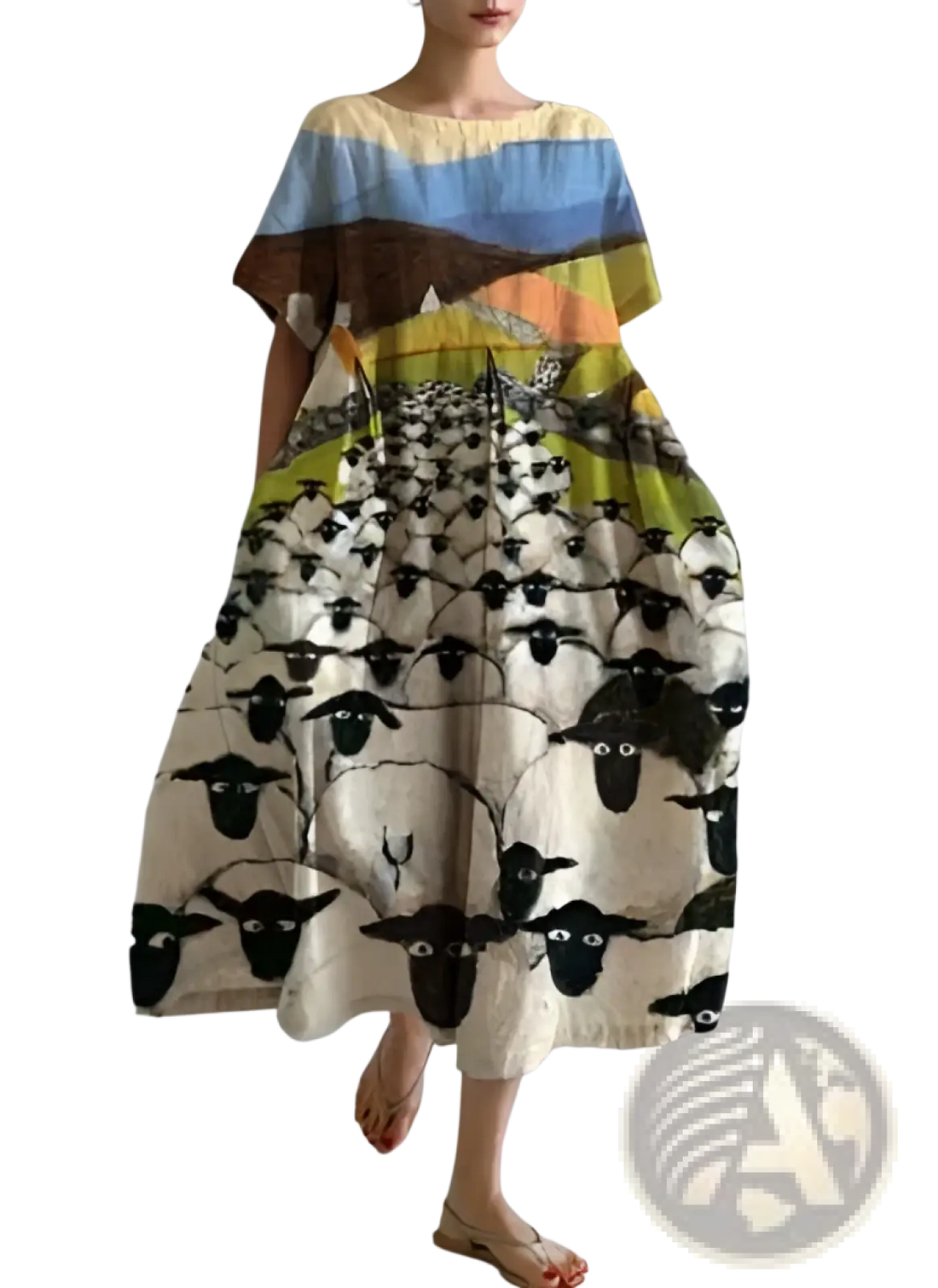 Floral Print A-line Plus Size Linen Maxi Dress