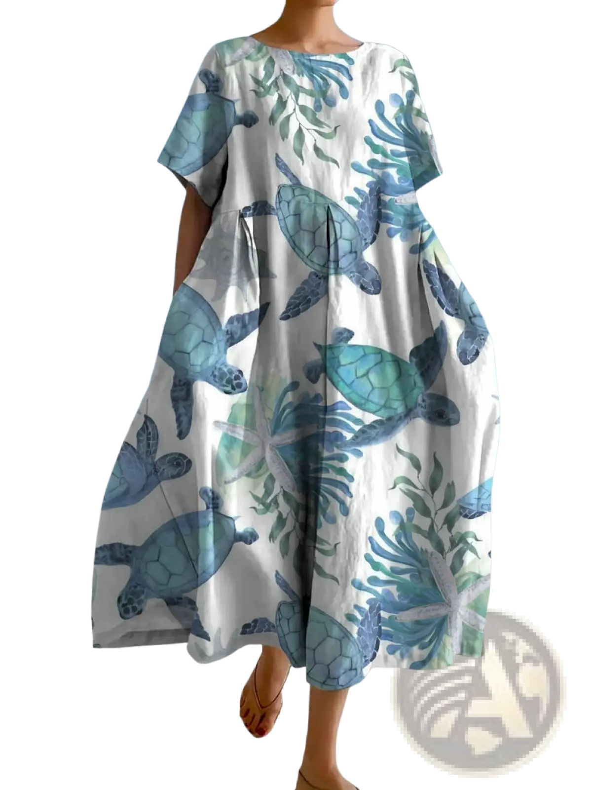 Floral Print A-line Plus Size Linen Maxi Dress