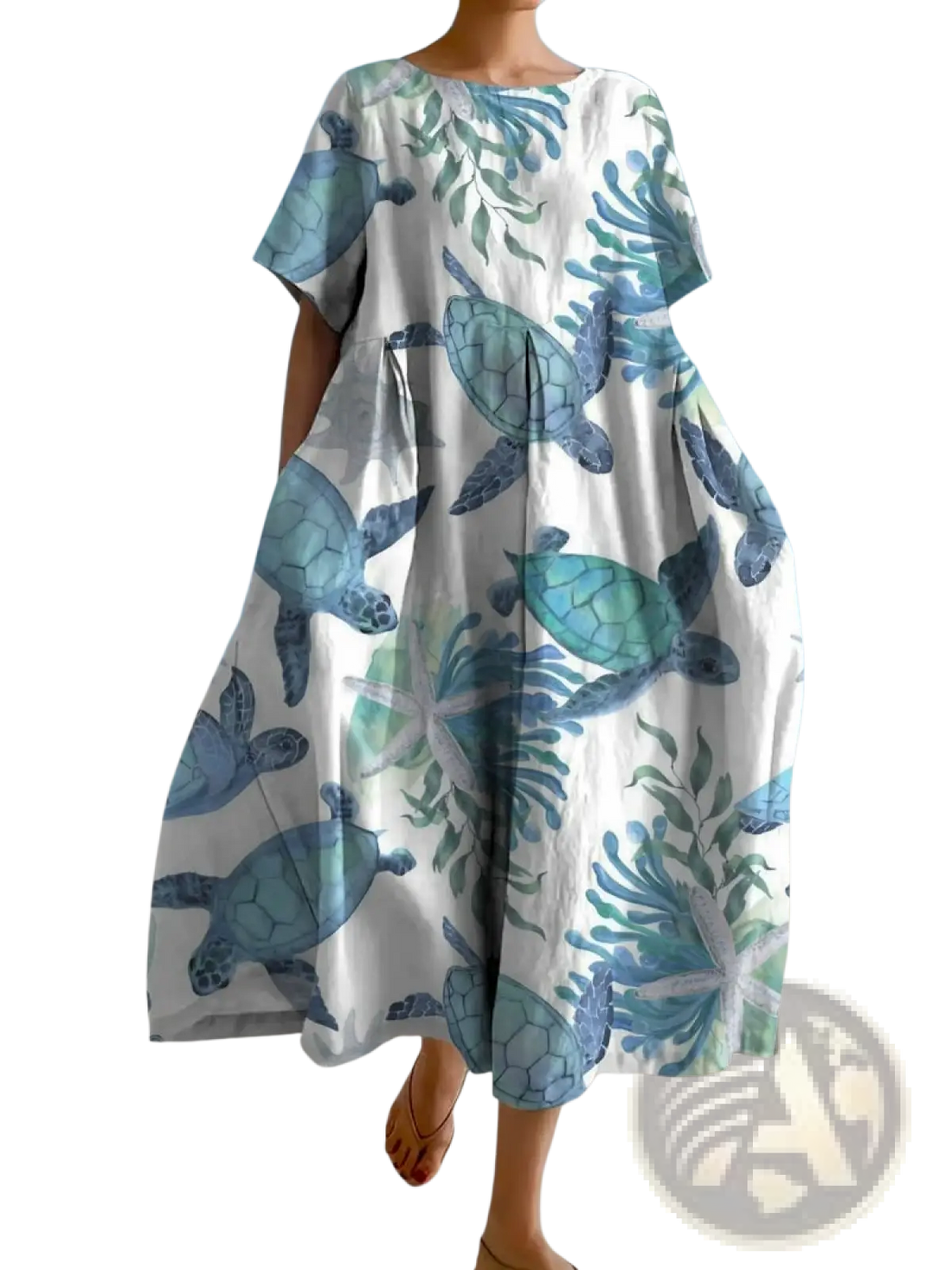 Floral Print A-line Plus Size Linen Maxi Dress