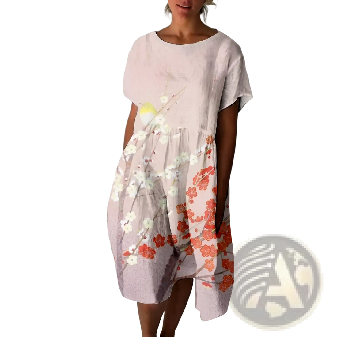 Floral Print A-line Plus Size Linen Maxi Dress