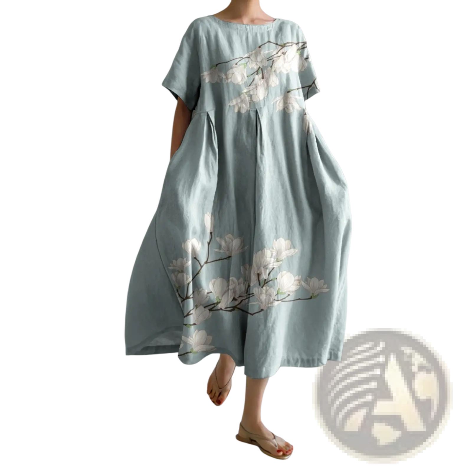 Floral Print A-line Plus Size Linen Maxi Dress