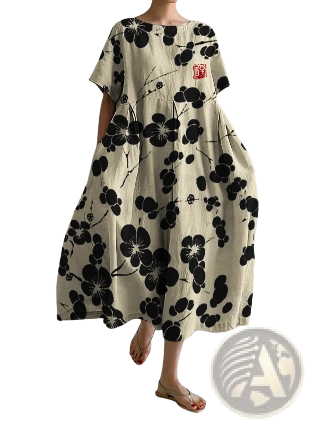 Floral Print A-line Plus Size Linen Maxi Dress