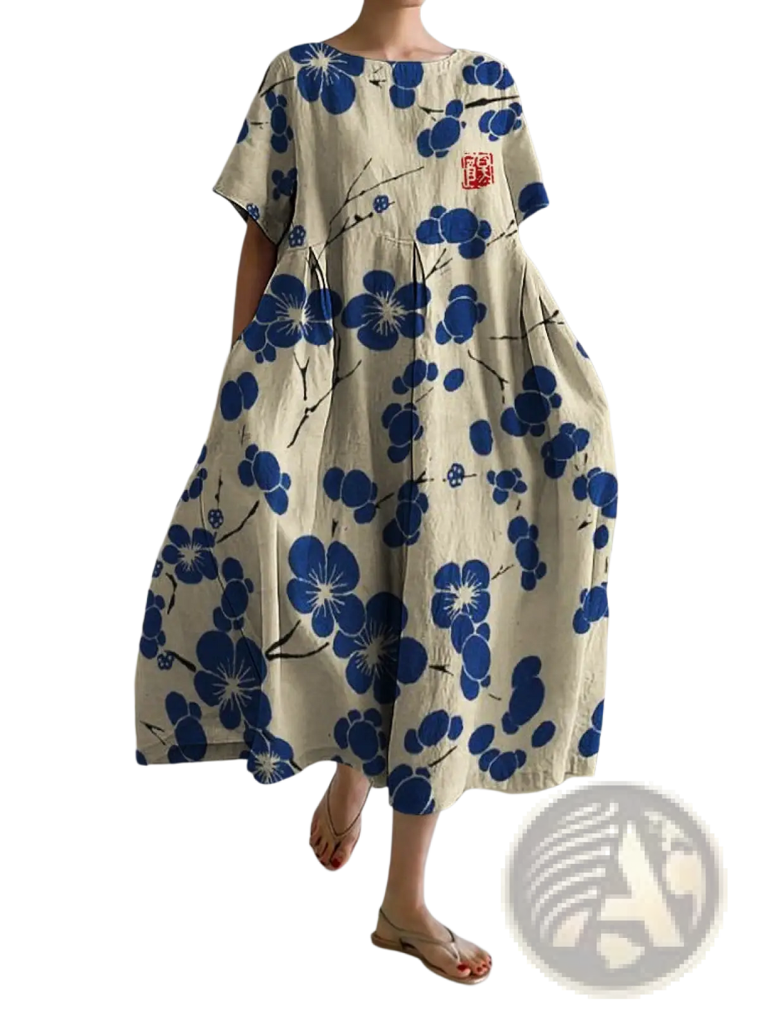 Floral Print A-line Plus Size Linen Maxi Dress