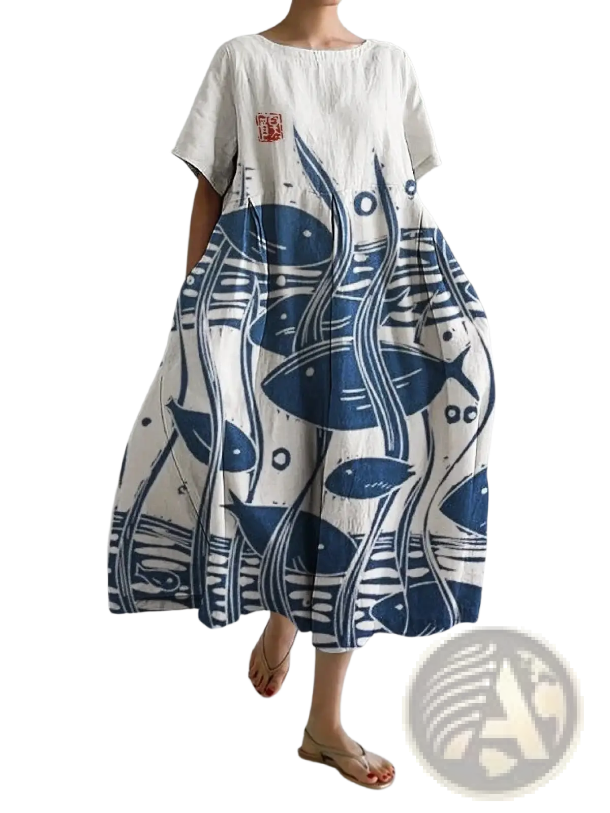 Floral Print A-line Plus Size Linen Maxi Dress