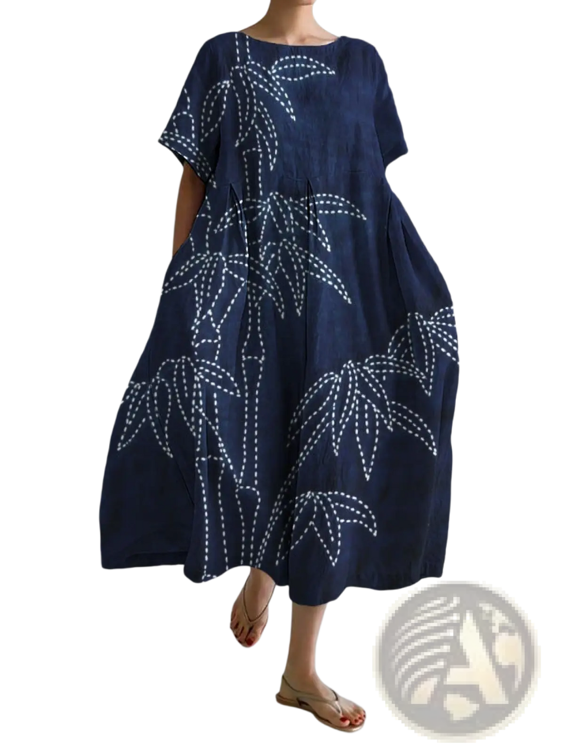Floral Print A-line Plus Size Linen Maxi Dress