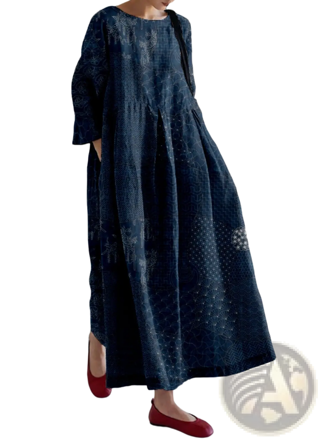 Floral Print A-line Plus Size Linen Maxi Dress