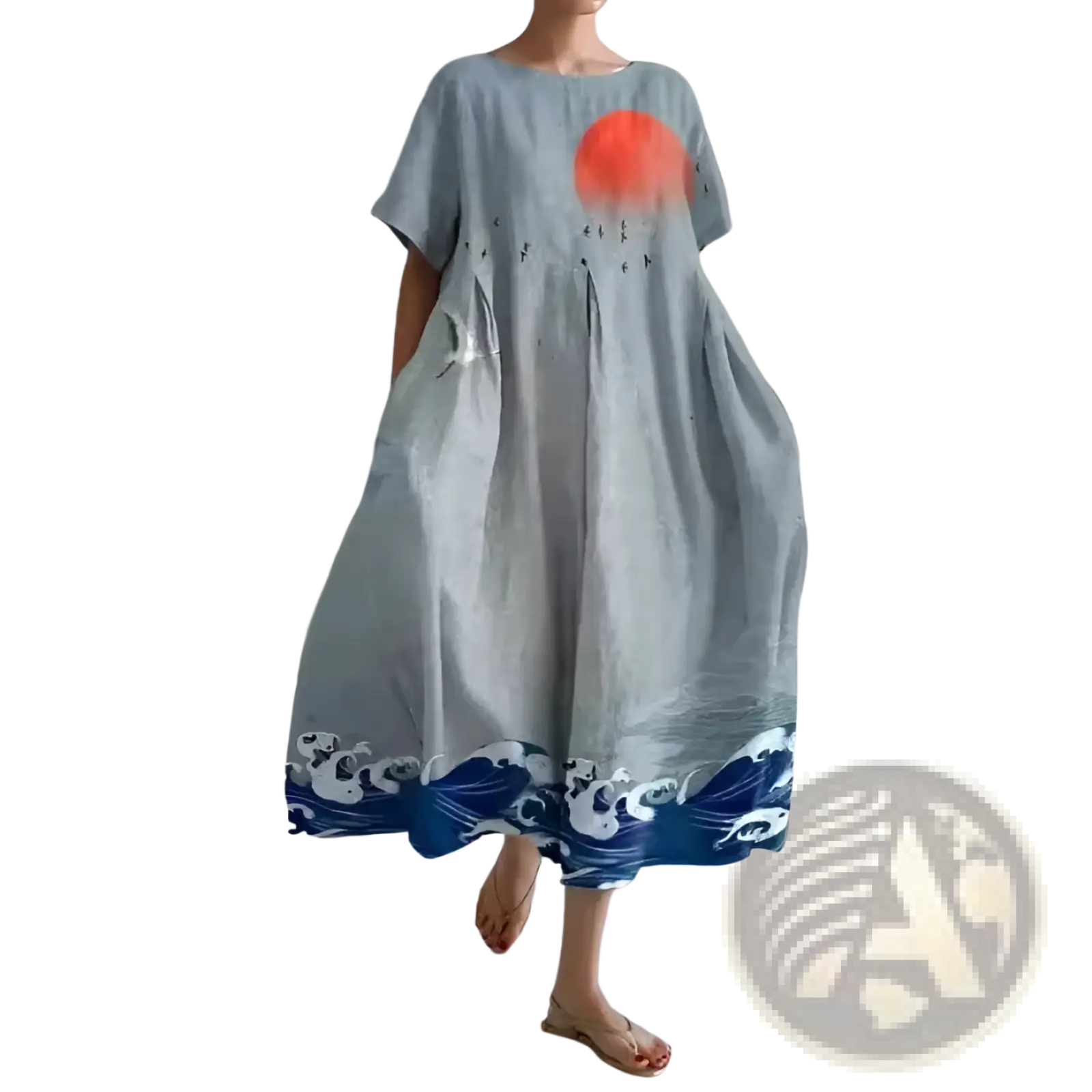 Floral Print A-line Plus Size Linen Maxi Dress