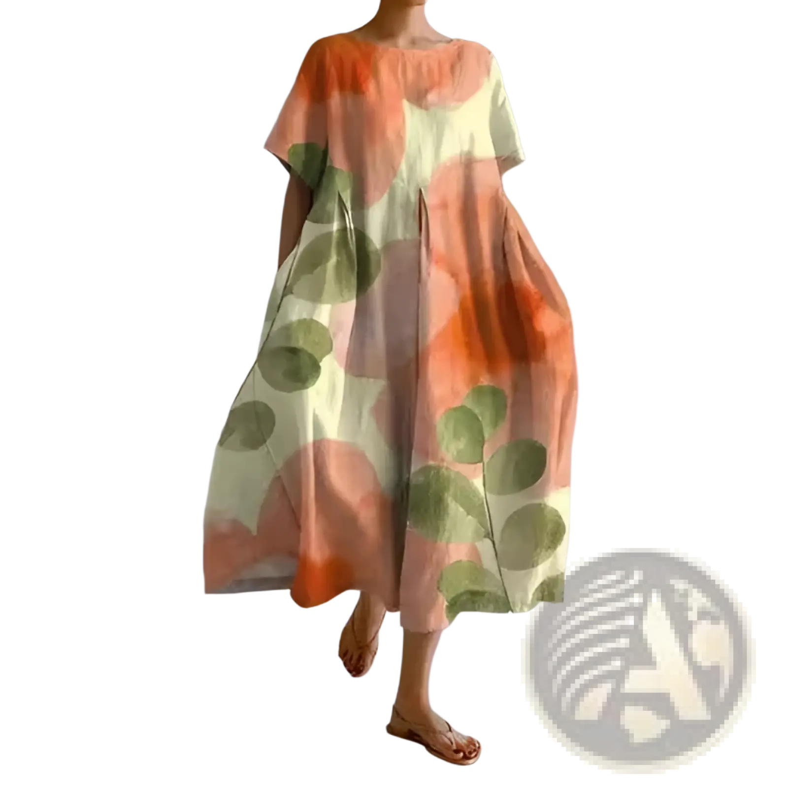 Floral Print A-line Plus Size Linen Maxi Dress