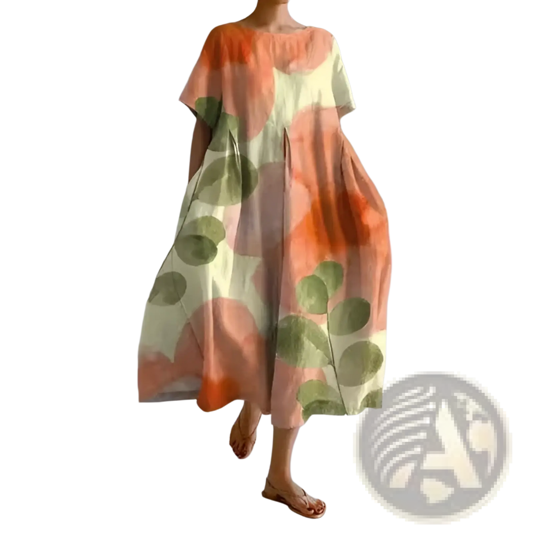 Floral Print A-line Plus Size Linen Maxi Dress