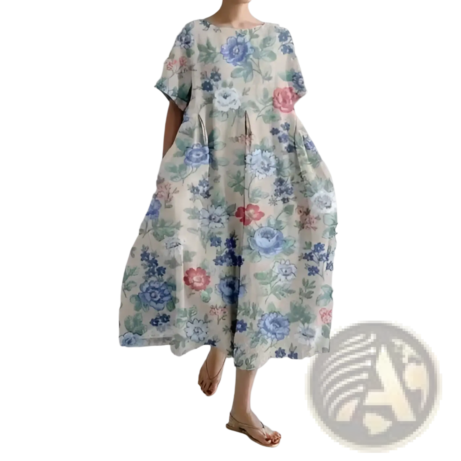 Floral Print A-line Plus Size Linen Maxi Dress