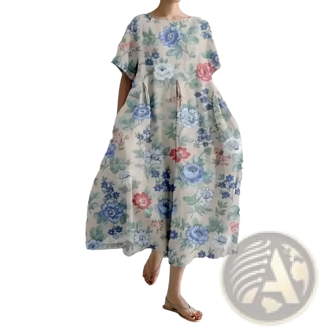 Floral Print A-line Plus Size Linen Maxi Dress