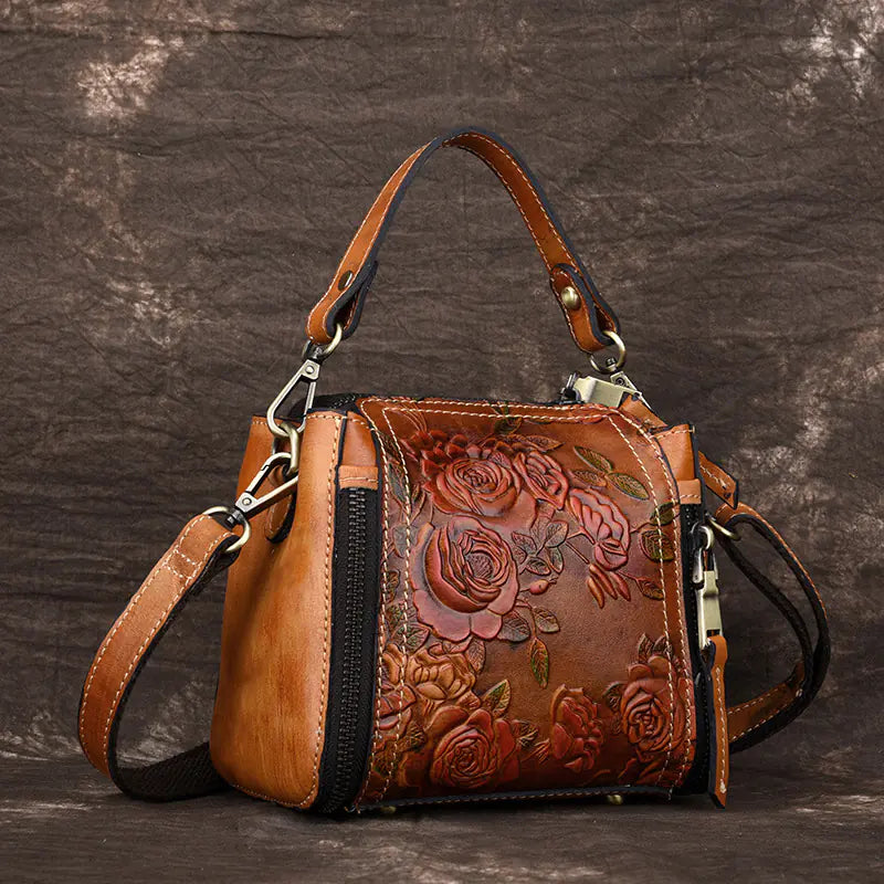 Genuine Leather Women's Handbag and Bucket Backpack