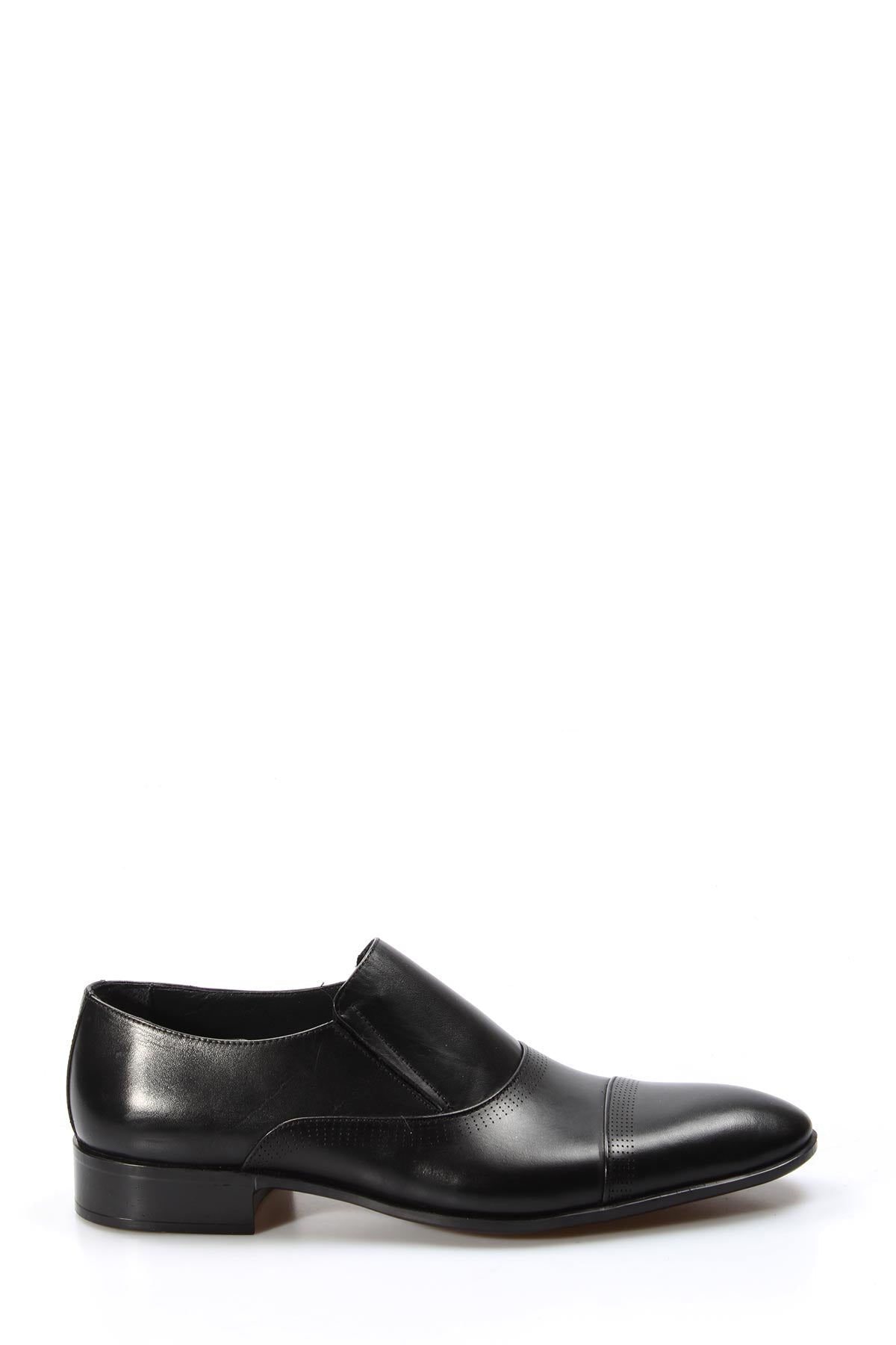 Men's Black Leather Slip-On Dress Shoes with Cap Toe - Wessi