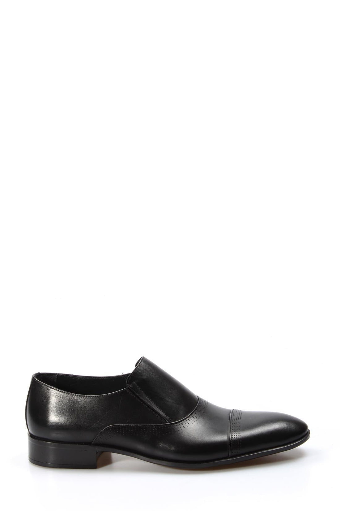 Men's Black Leather Slip-On Dress Shoes with Cap Toe - Wessi
