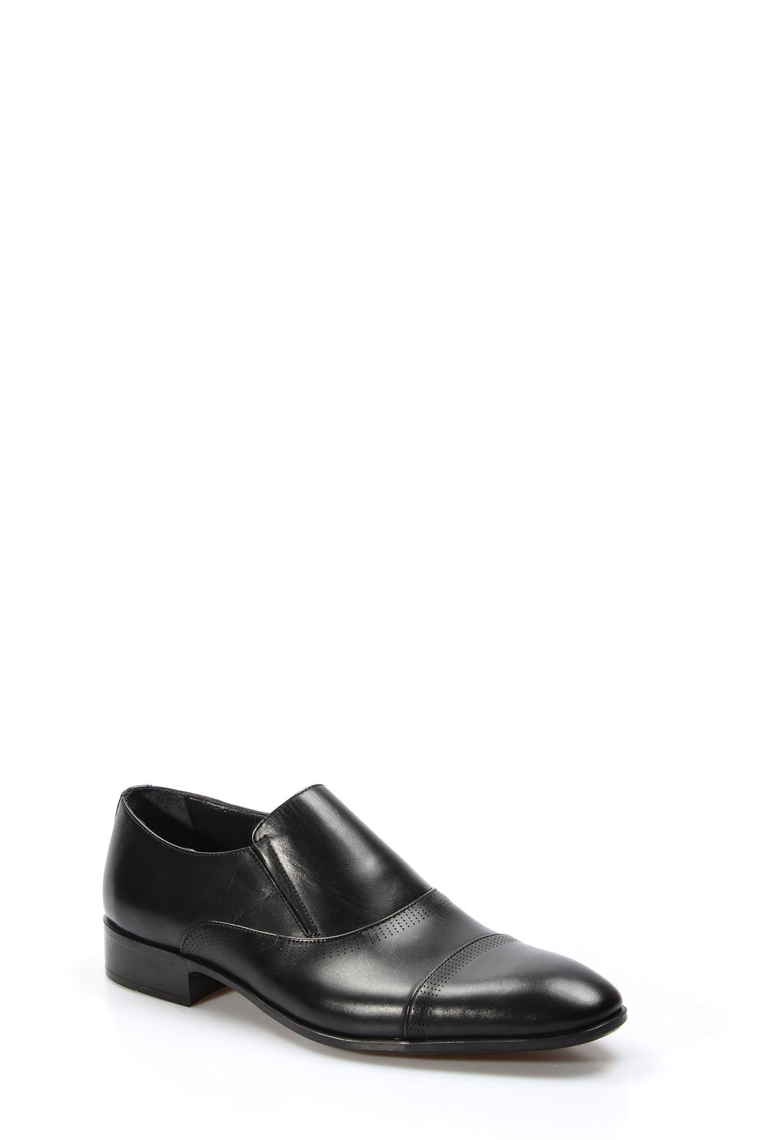 Men's Black Leather Slip-On Dress Shoes with Cap Toe - Wessi