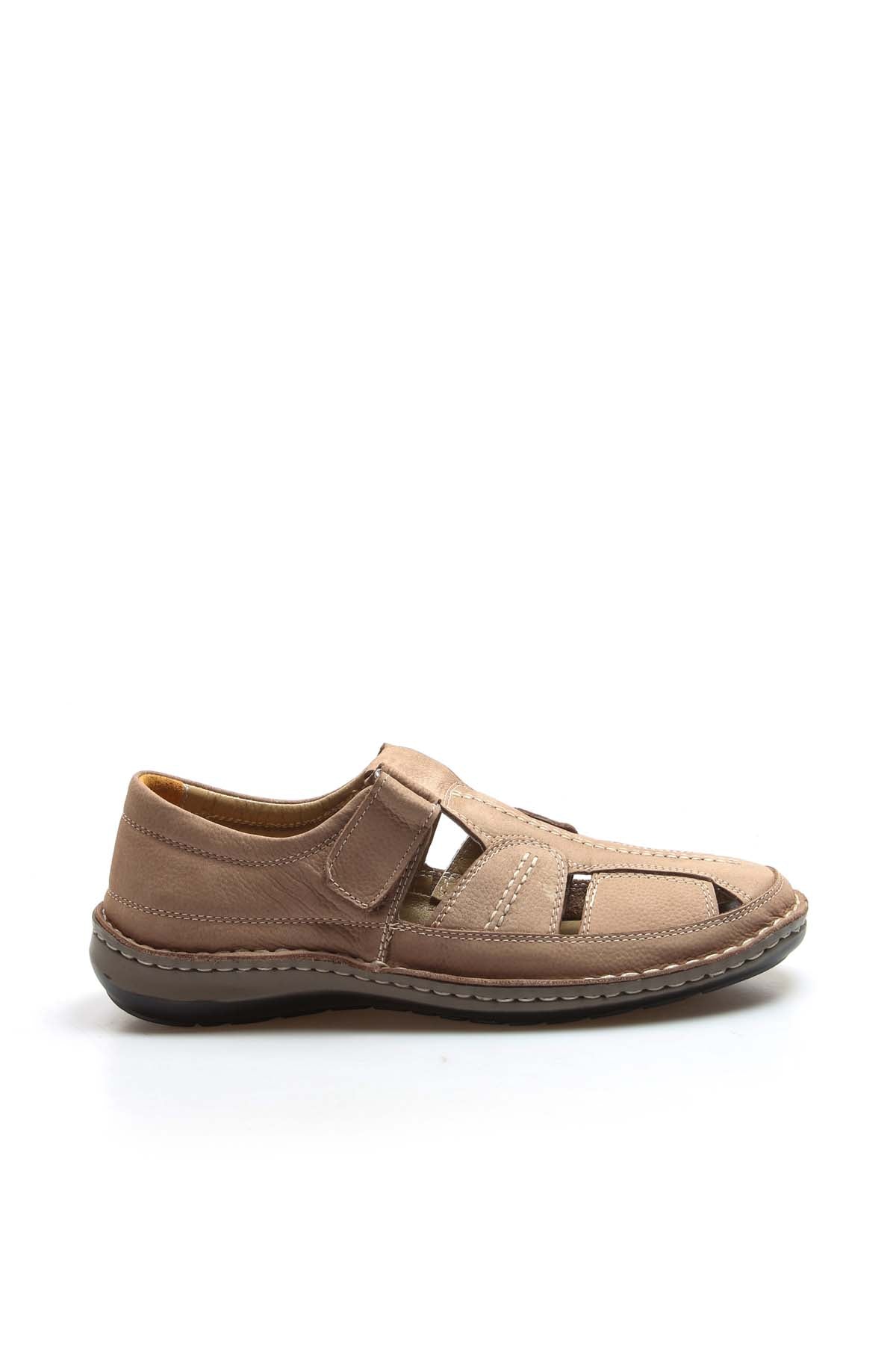 Men's Beige Leather Sandal Shoes - Wessi