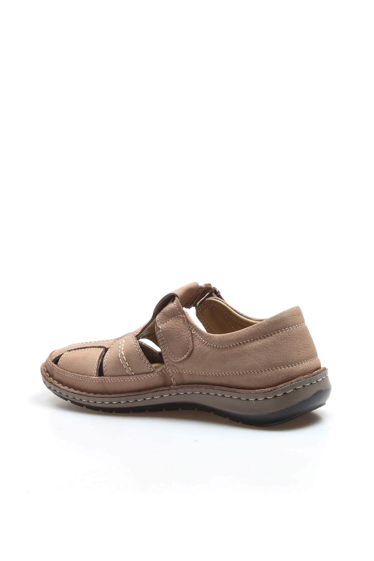 Men's Beige Leather Sandal Shoes - Wessi