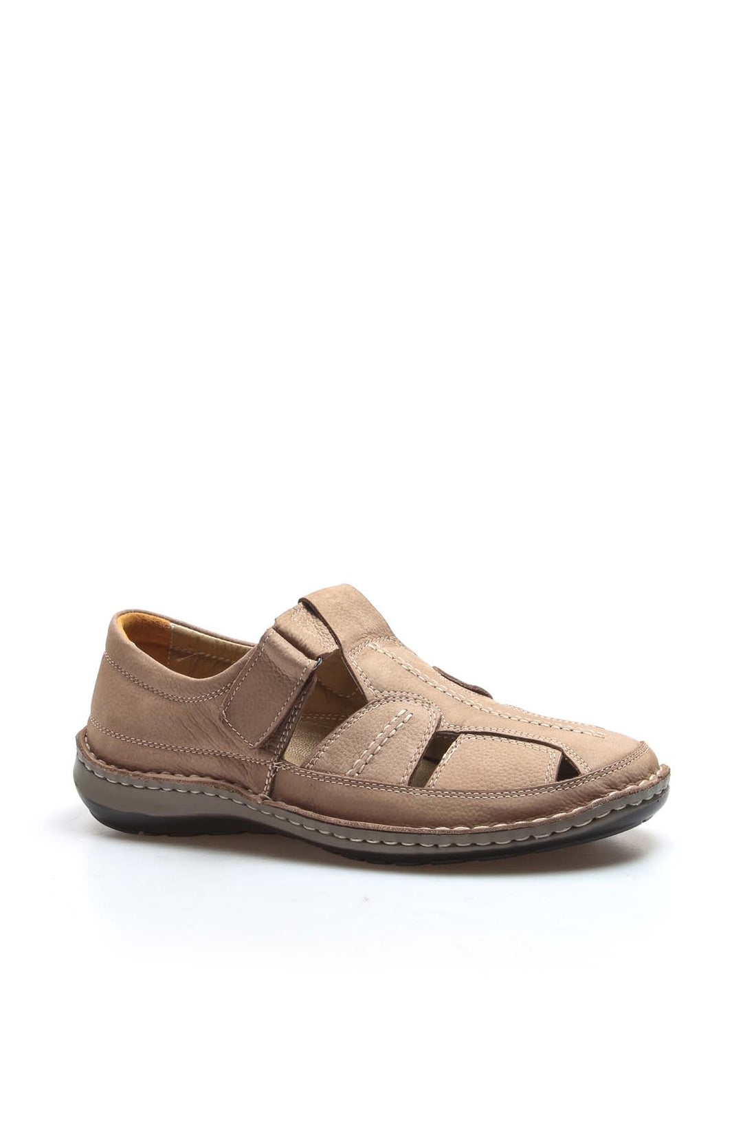 Men's Beige Leather Sandal Shoes - Wessi