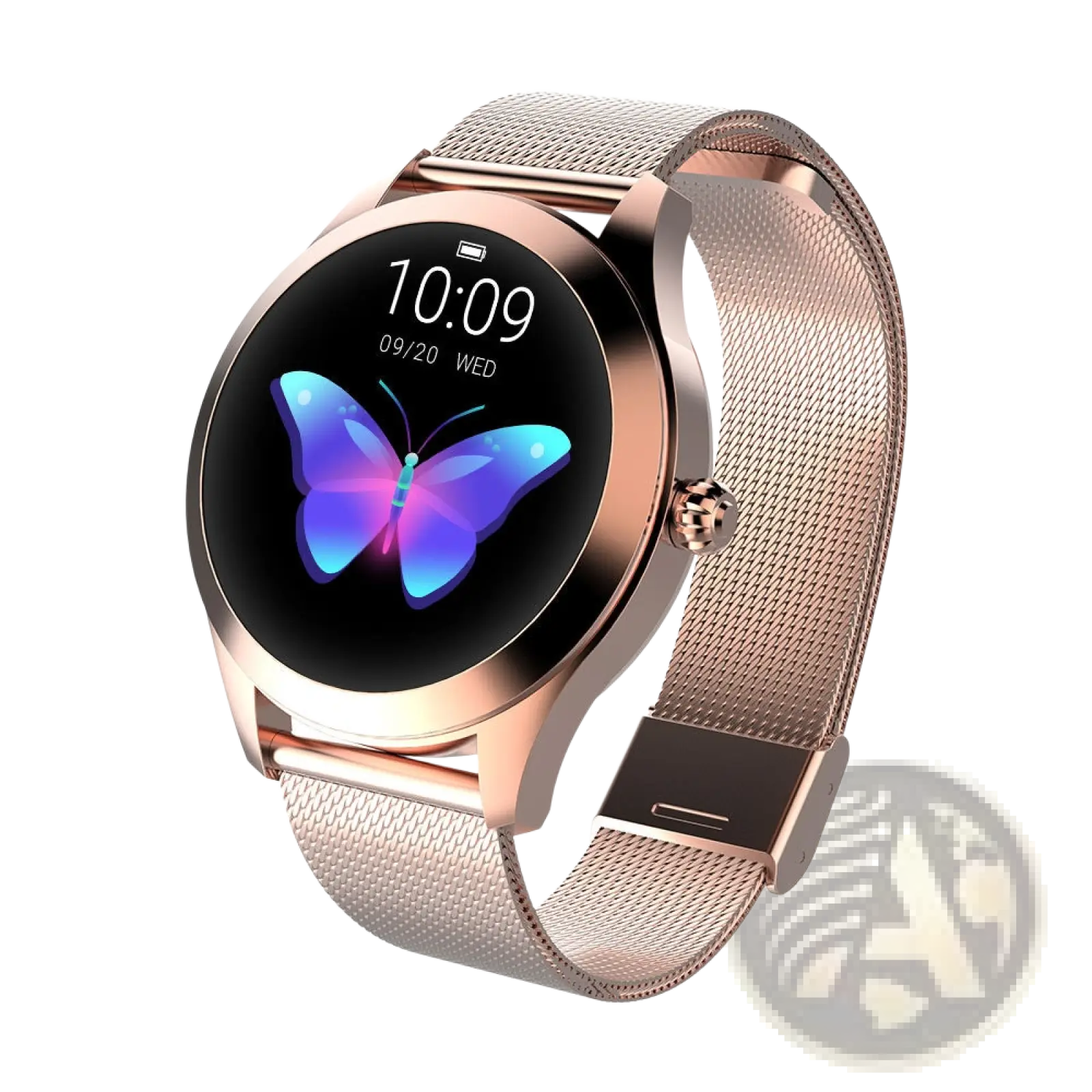 Kw10 Pro Women Rose Gold Mesh Smartwatch with Butterfly Dial