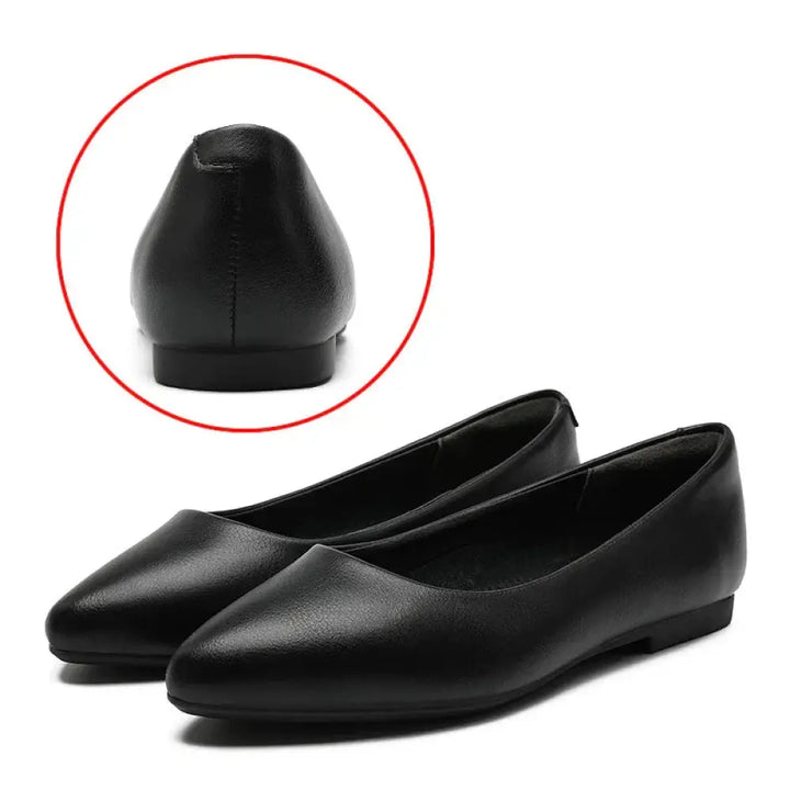 Women's Pointed Toe Black Leather Professional Work Flats