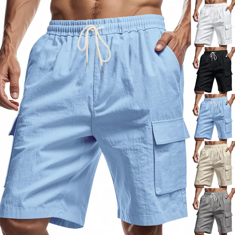 Men's Relaxed Linen Cargo Drawstring Shorts