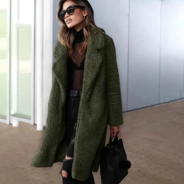 Luxurious Autumn Winter Jacket Female Coat Solid Color Fleece Coats Casual Outerwear Warm Soft Cardigan Fur Jackets For Female Clothes