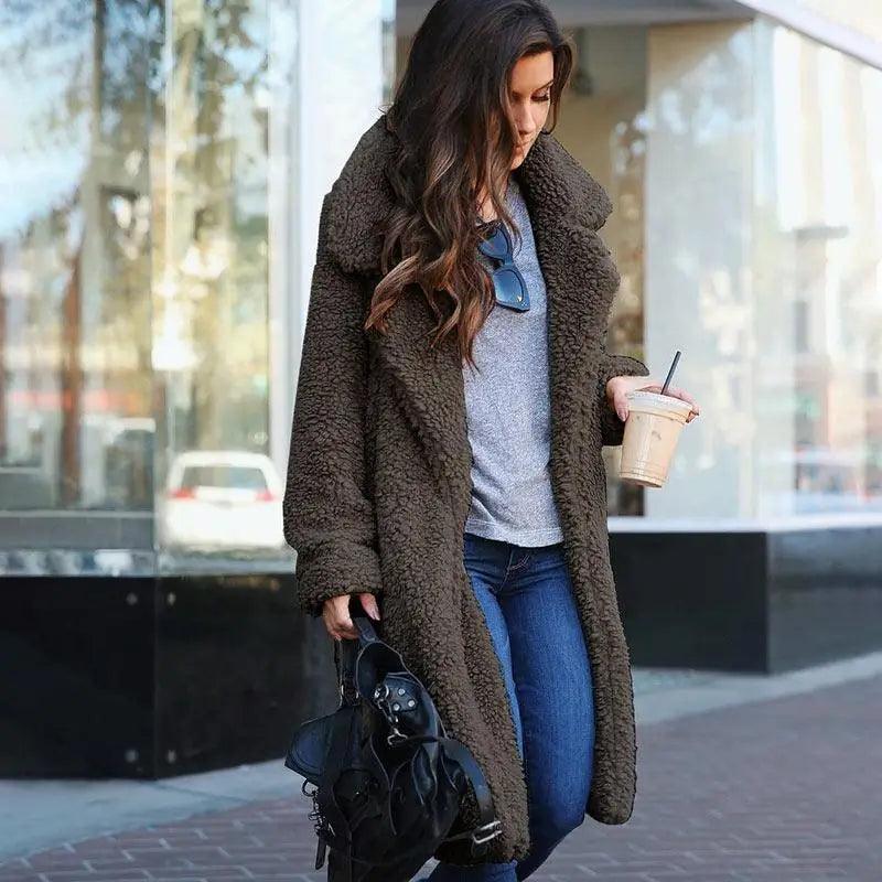 Luxurious Autumn Winter Jacket Female Coat Solid Color Fleece Coats Casual Outerwear Warm Soft Cardigan Fur Jackets For Female Clothes