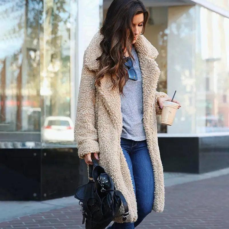 Luxurious Autumn Winter Jacket Female Coat Solid Color Fleece Coats Casual Outerwear Warm Soft Cardigan Fur Jackets For Female Clothes