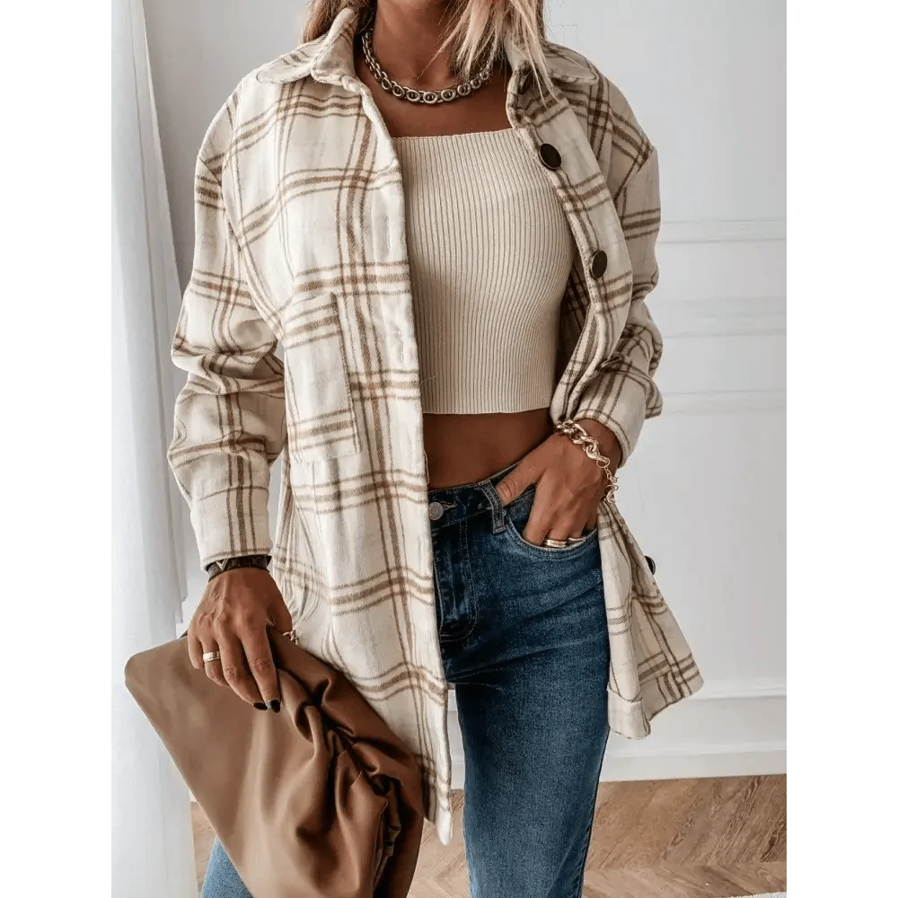 Luxurious Fashionable Women's Long Sleeve Plaid Shirt Coats Top Spring Autumn Casual Lapel Cardigan ,Jackets ,Outerwear,Streetwear