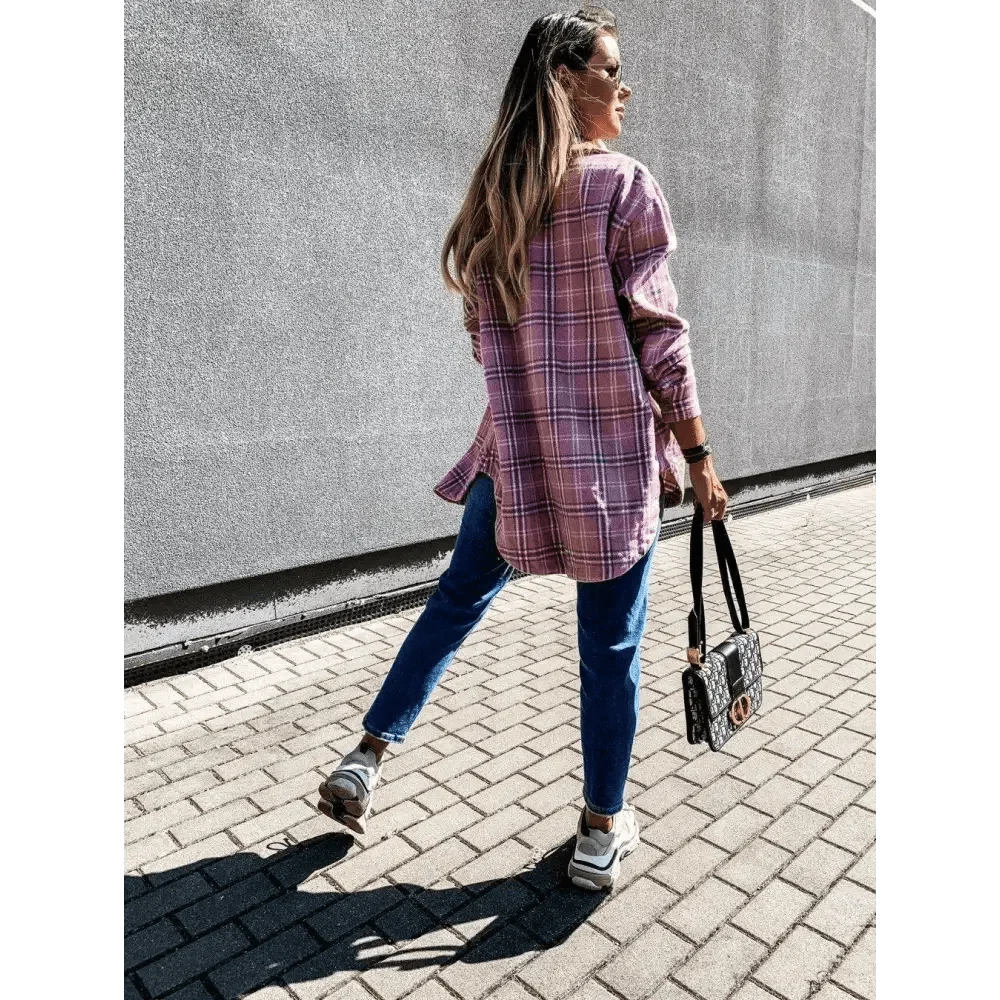 Luxurious Fashionable Women's Long Sleeve Plaid Shirt Coats Top Spring Autumn Casual Lapel Cardigan ,Jackets ,Outerwear,Streetwear
