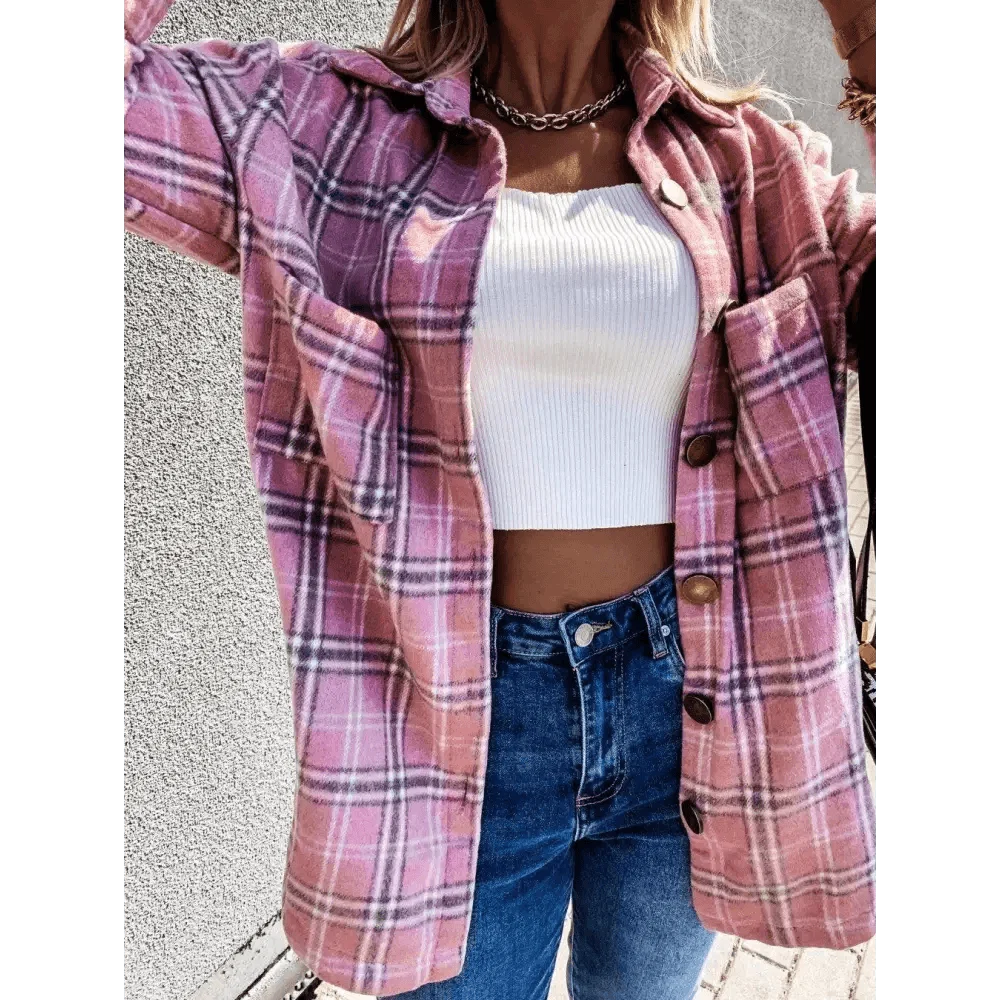 Luxurious Fashionable Women's Long Sleeve Plaid Shirt Coats Top Spring Autumn Casual Lapel Cardigan ,Jackets ,Outerwear,Streetwear