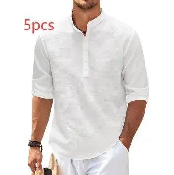 Men's Casual Shirt  Long Sleeve Stand Collar Solid Color Shirt Mens Clothing