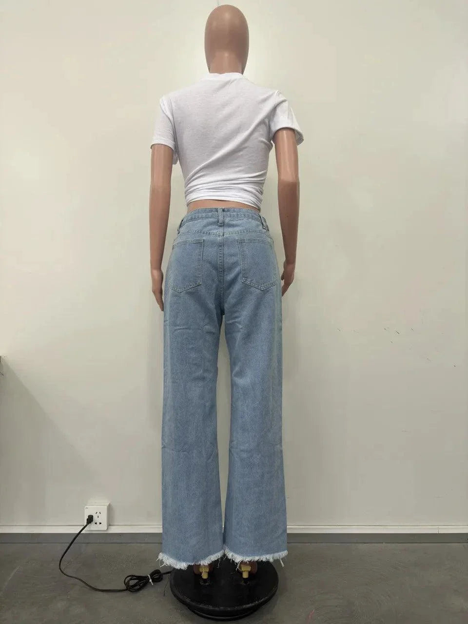 Burnt Flower High Waist Jeans - Trendy Women's Casual Denim Trousers for Spring/Summer
