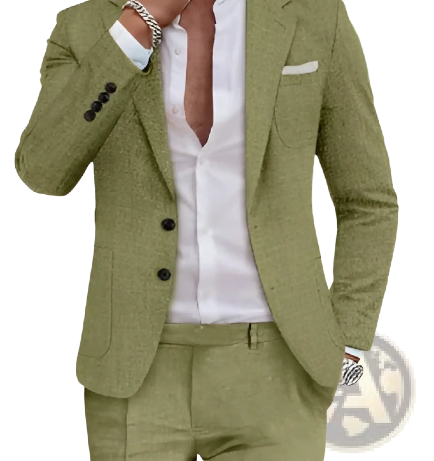 Men Beige Linen Two Piece Suit