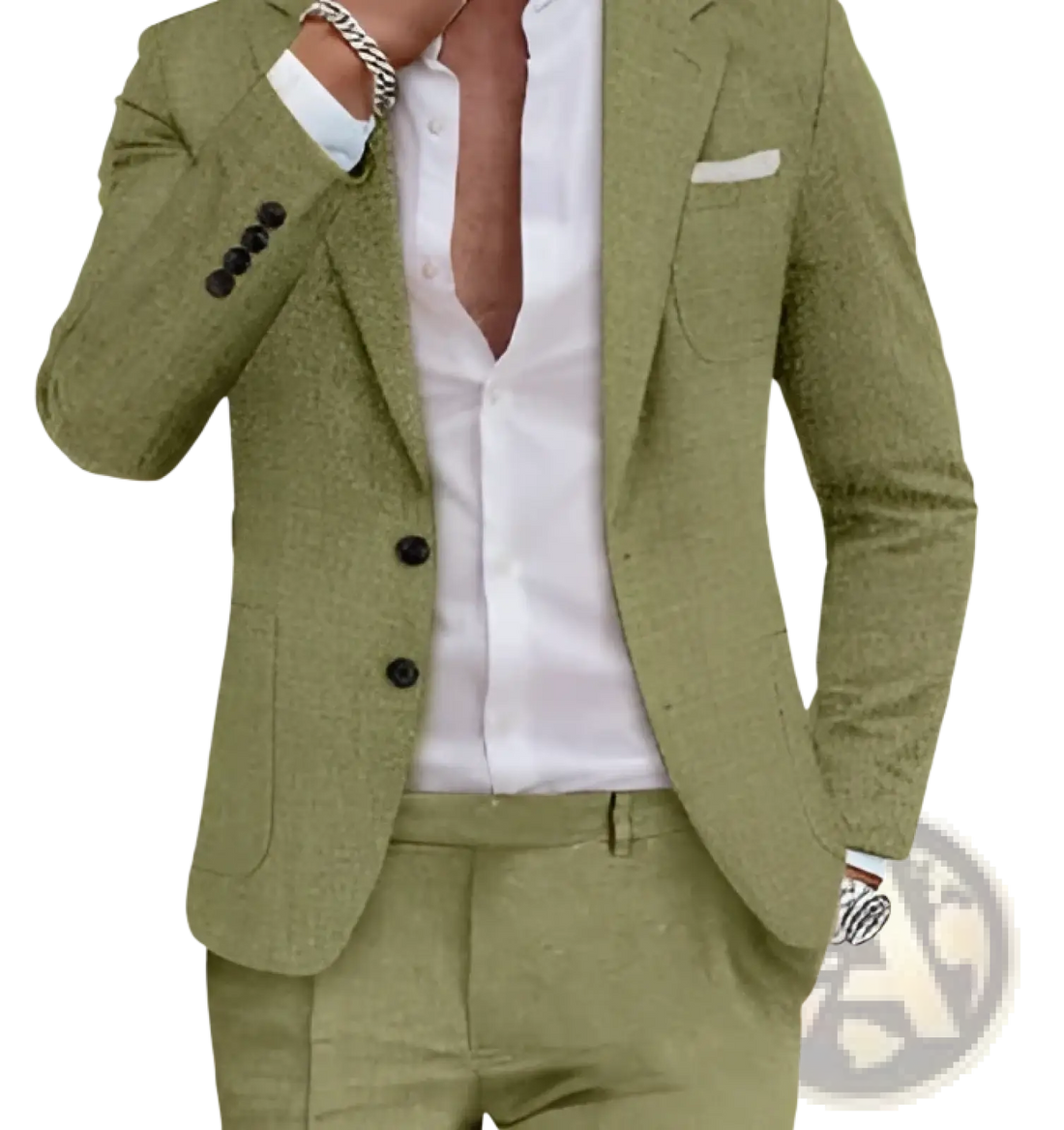 Men Beige Linen Two Piece Suit
