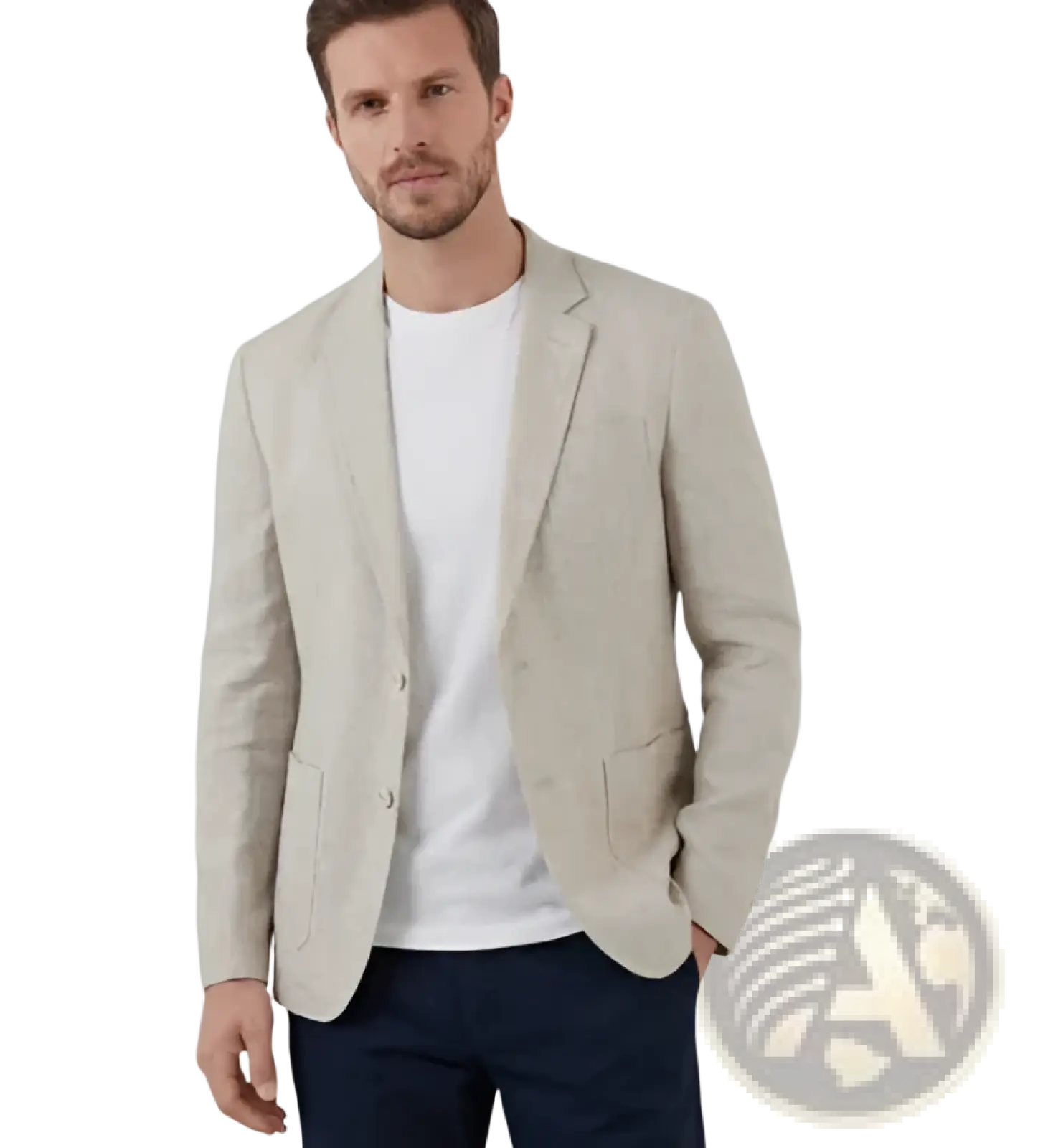 Men Beige Linen Two Piece Suit