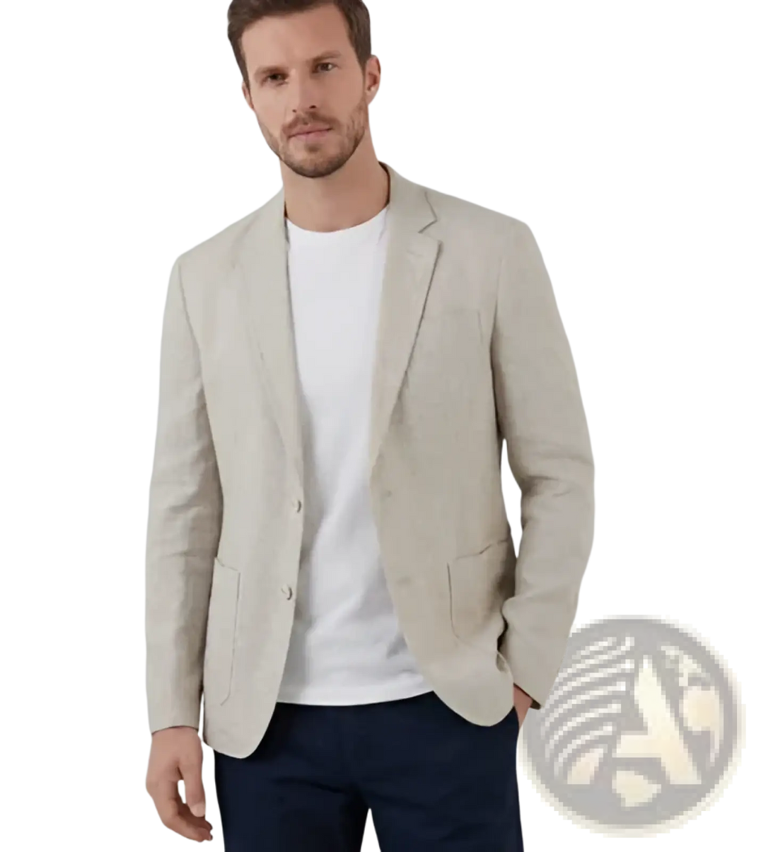Men Beige Linen Two Piece Suit