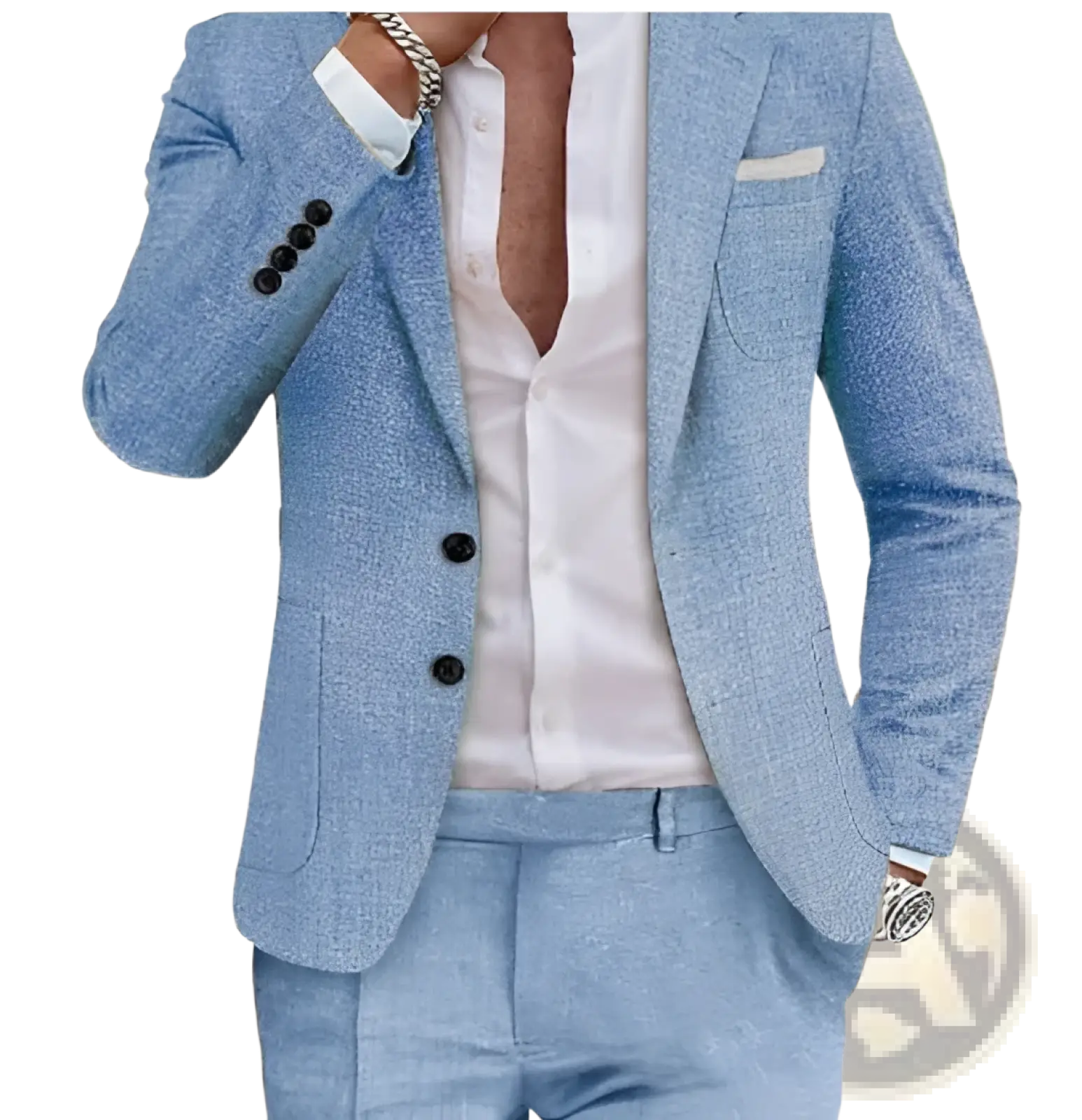 Men Beige Linen Two Piece Suit