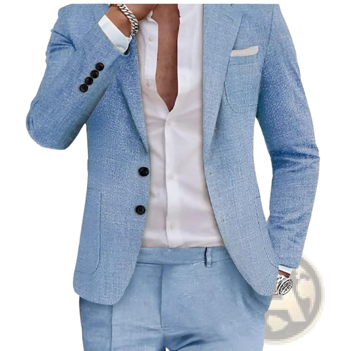 Men Beige Linen Two Piece Suit