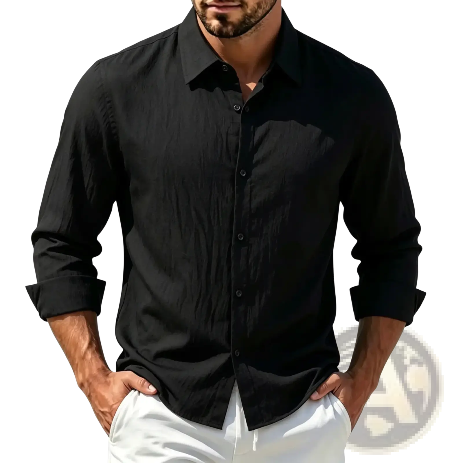Men Cotton Casual Long Sleeve Shirt