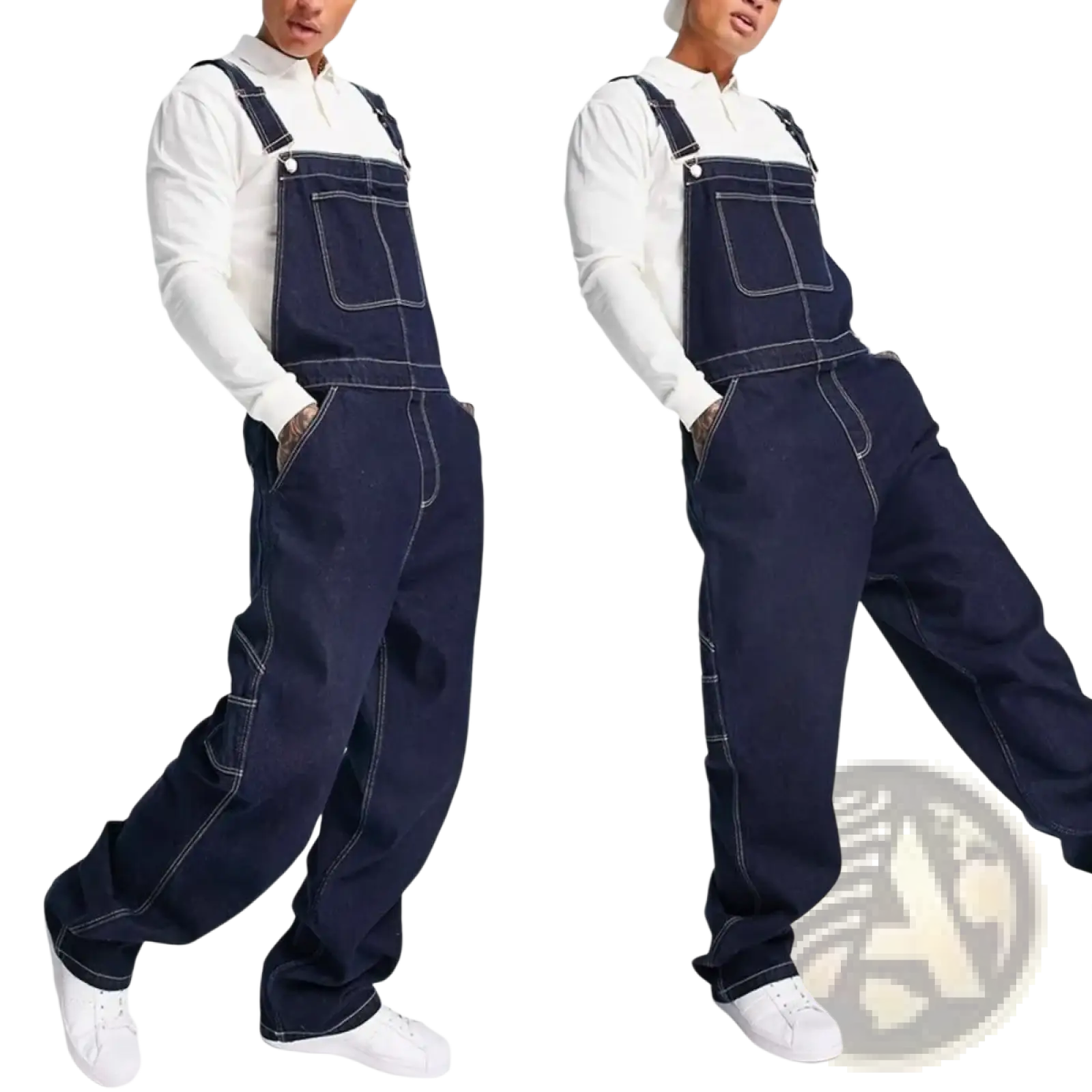 Men Denim Overalls Loose Casual Bib Jeans