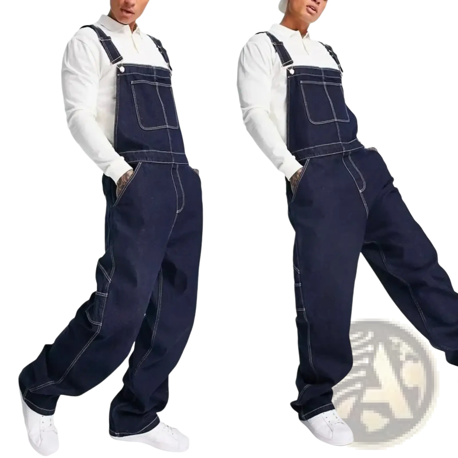 Men Denim Overalls Loose Casual Bib Jeans