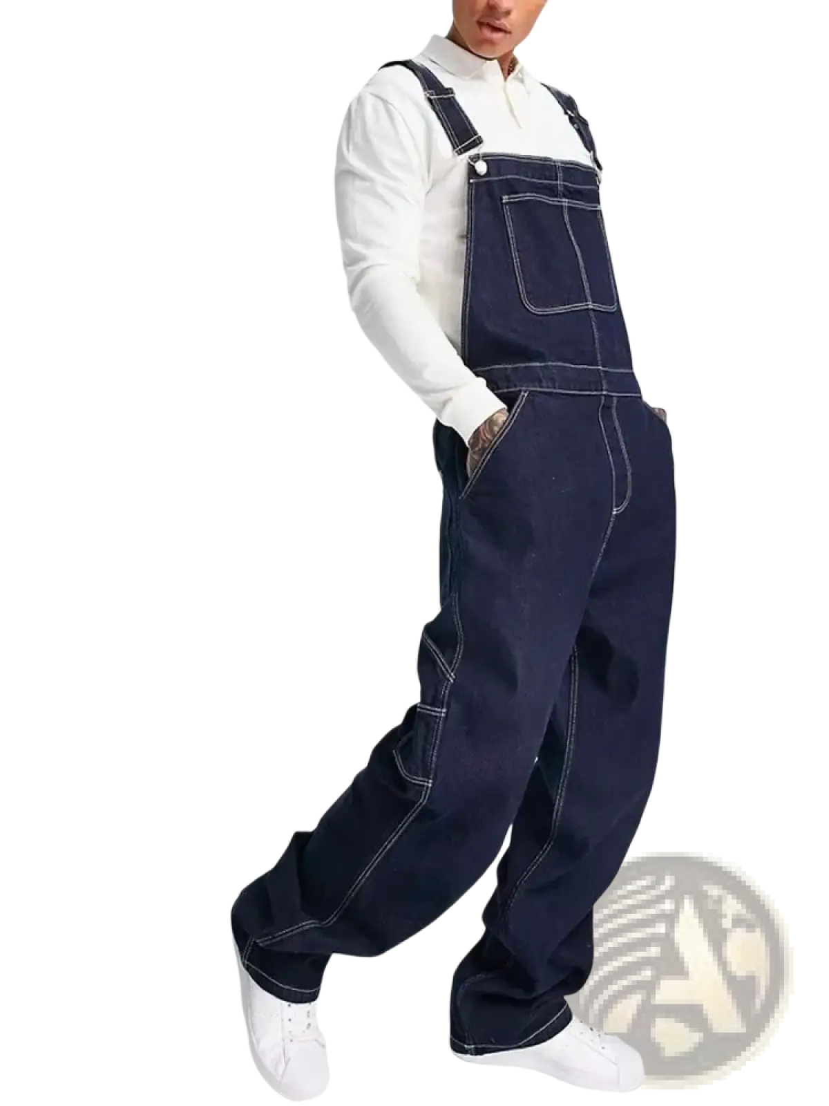 Men Denim Overalls Loose Casual Bib Jeans