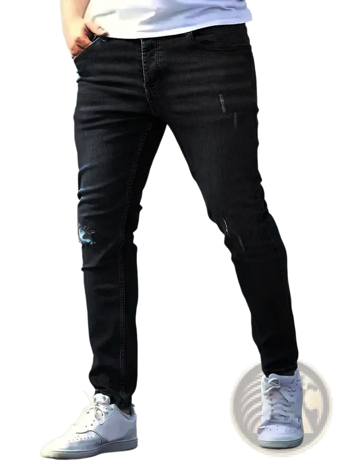 Men Distressed Skinny Jeans Vintage Slim Fit Denim Pants