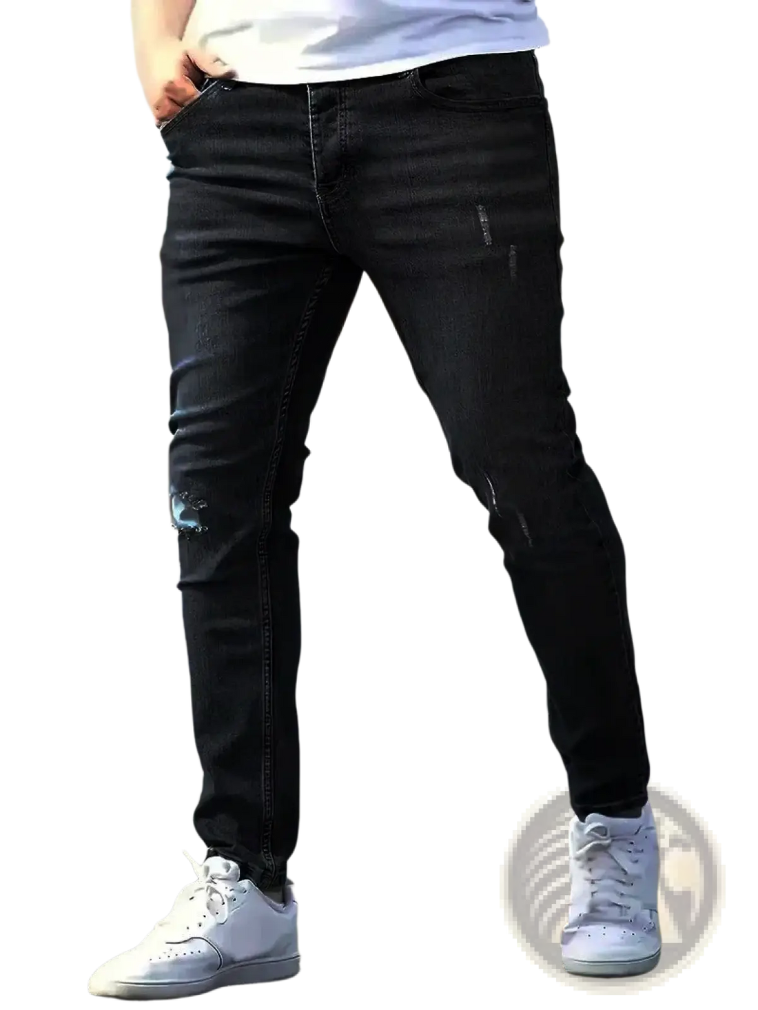Men Distressed Skinny Jeans Vintage Slim Fit Denim Pants