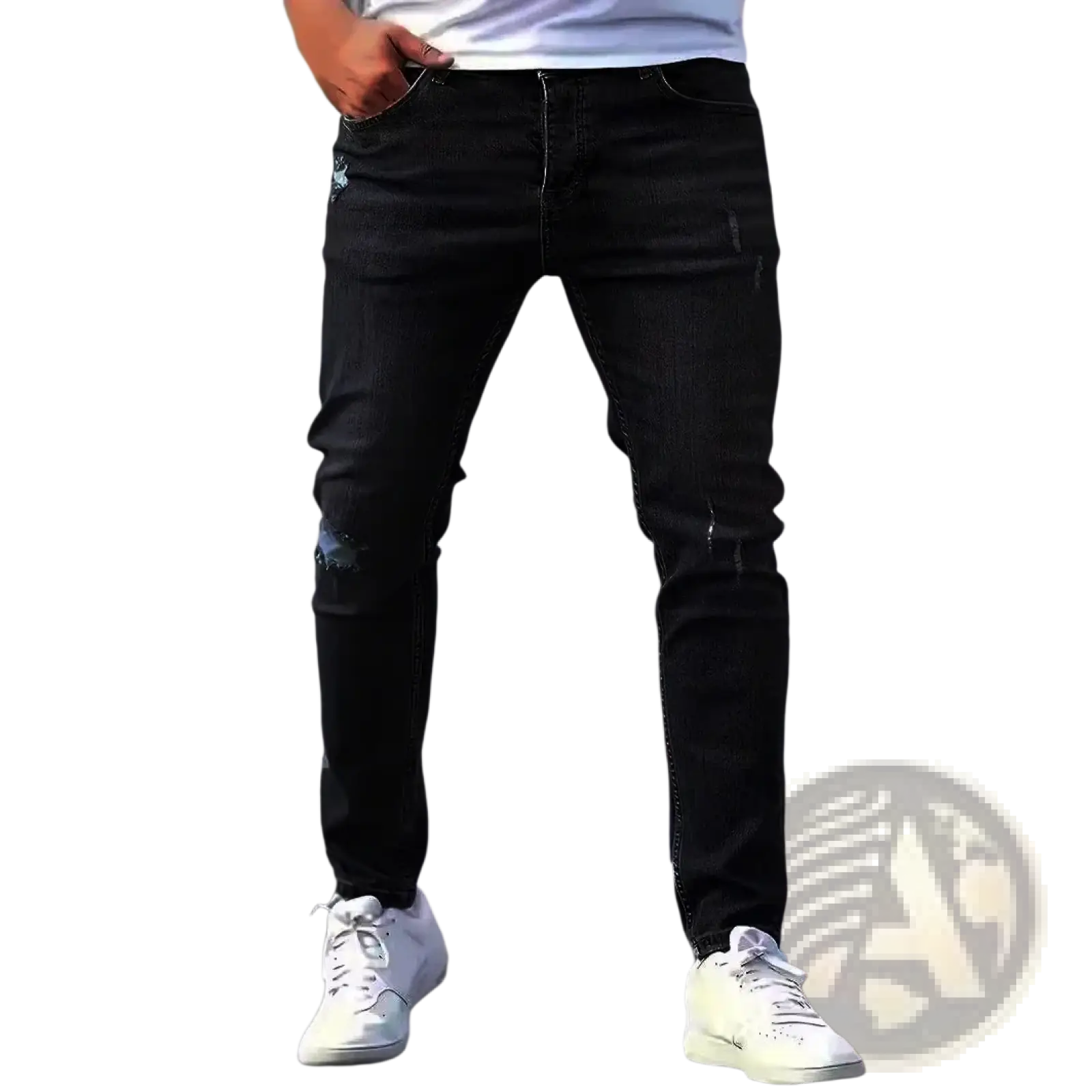Men Distressed Skinny Jeans Vintage Slim Fit Denim Pants