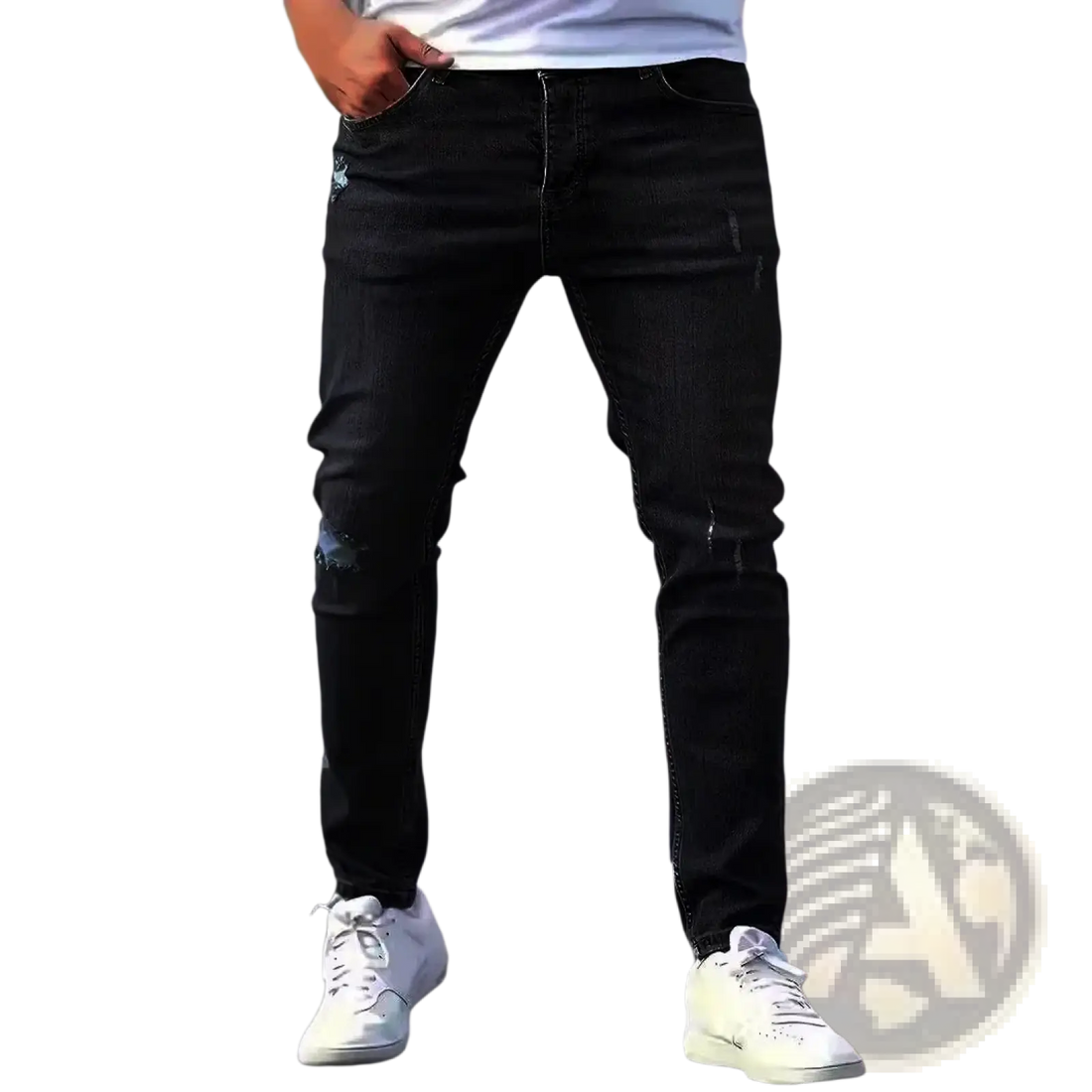 Men Distressed Skinny Jeans Vintage Slim Fit Denim Pants