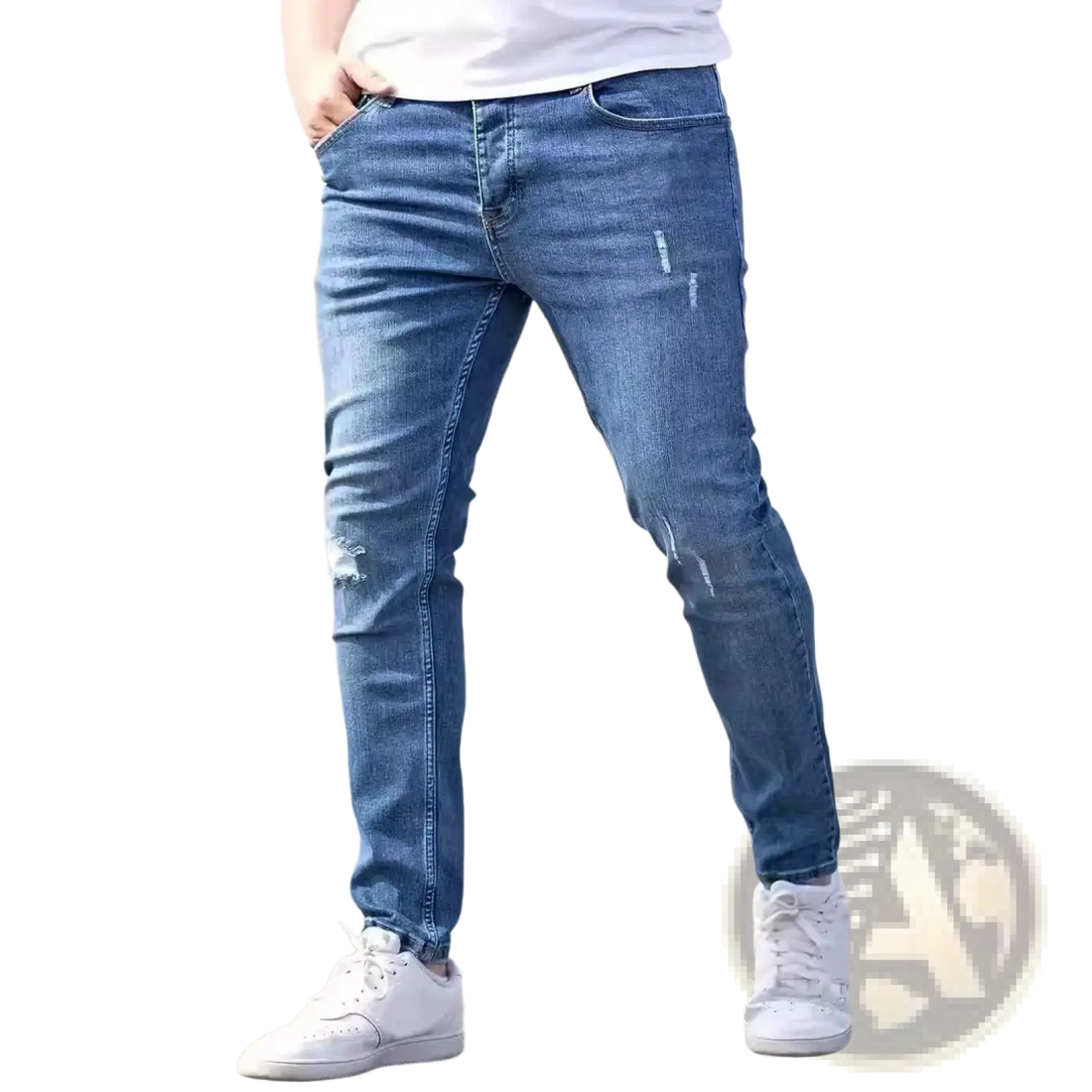 Men Distressed Skinny Jeans Vintage Slim Fit Denim Pants